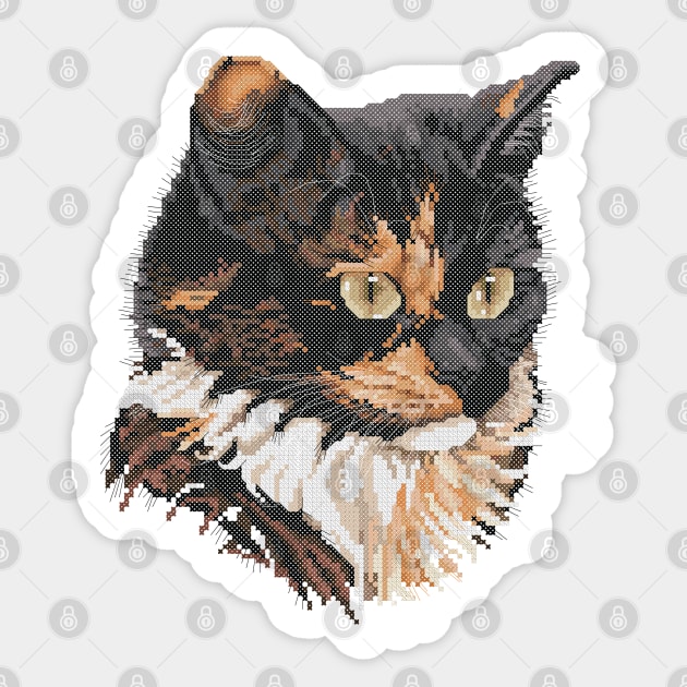 Tortoiseshell Cat Cross Stitch Sticker by inotyler